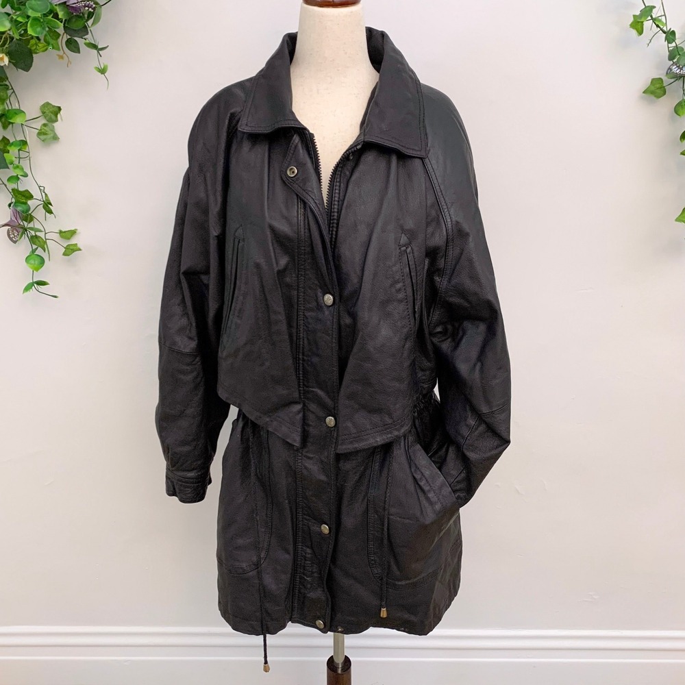 Wilsons Leather Vintage Black‎ Long Jacket Size Large